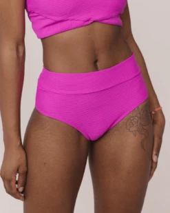 Textured Stripe Fuchsia Mid Rise Bottom