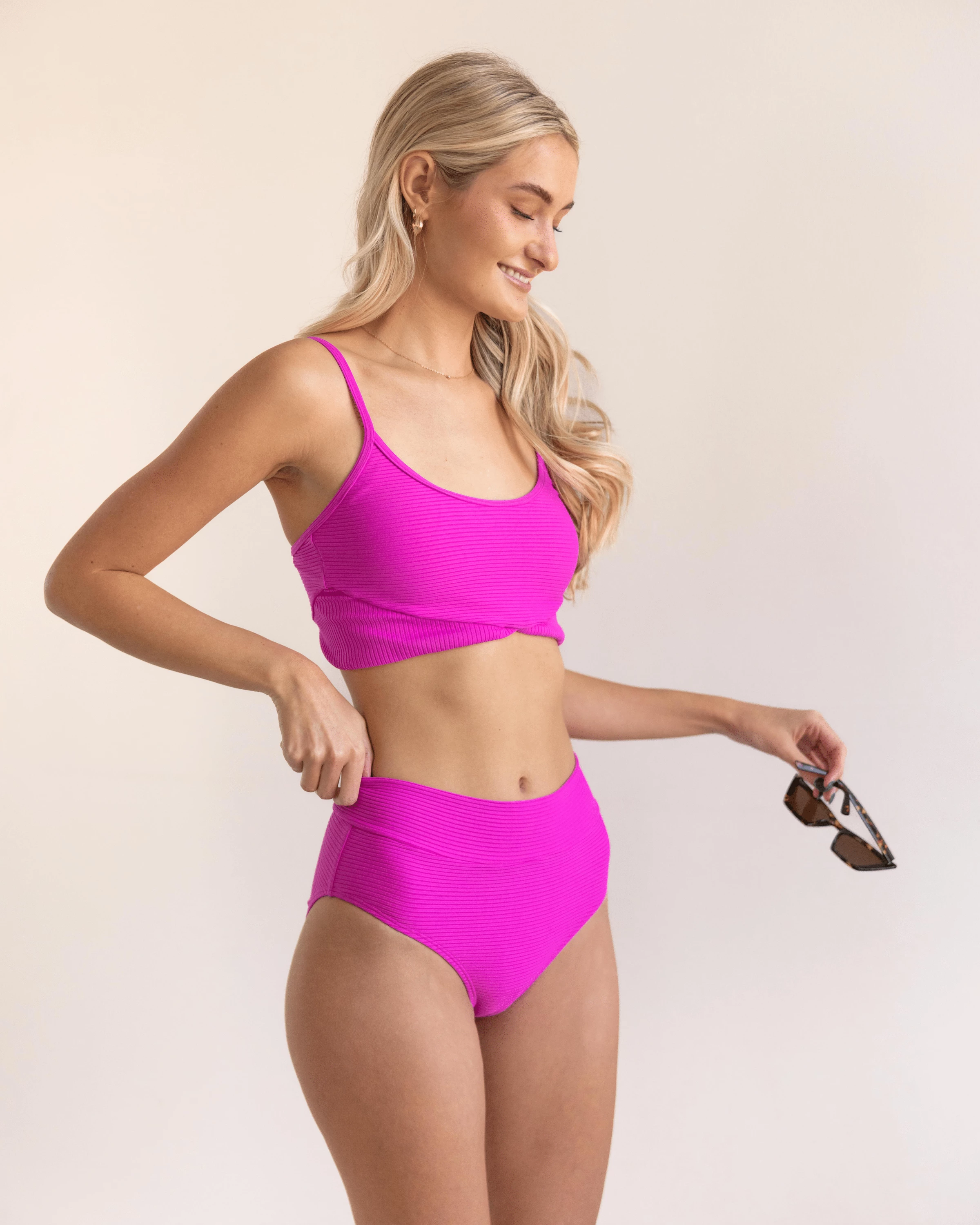 Textured Stripe Fuchsia Mid Rise Bottom - Image 7