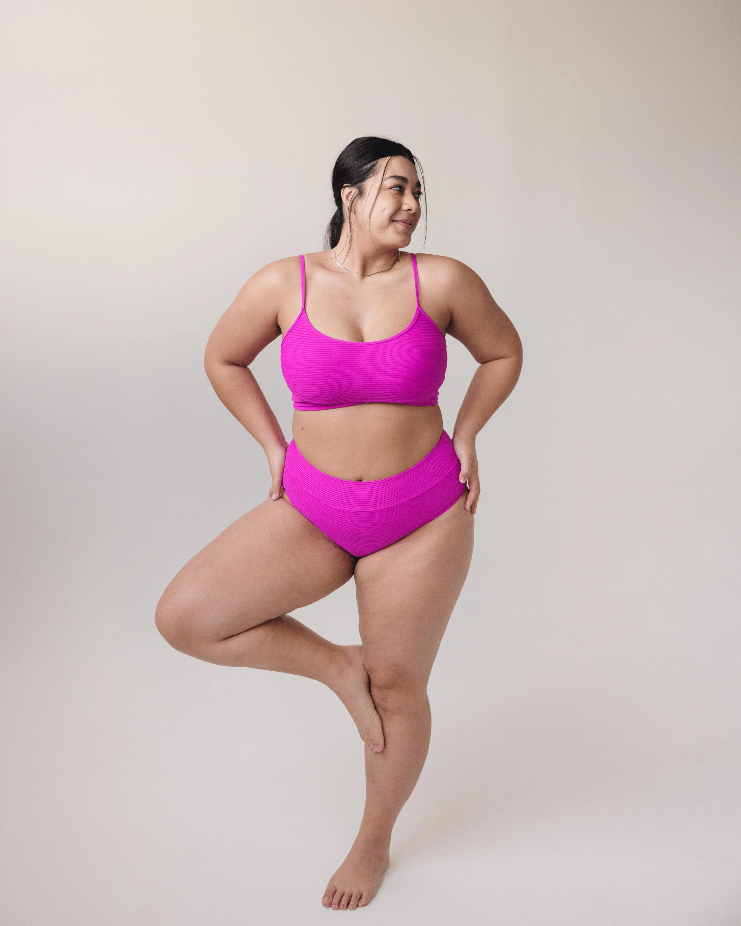 Textured Stripe Fuchsia Mid Rise Bottom - Image 3