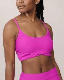 Textured Stripe Fuchsia Tone Crop