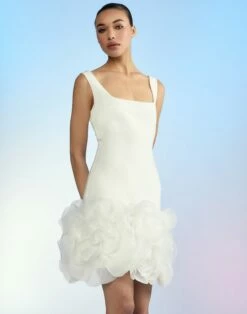 CYNTHIA ROWLEY Kourtney Organza Flower Hem Dress