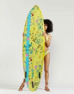 CYNTHIA ROWLEY Custom Short Surfboard - Yellow Garden Floral