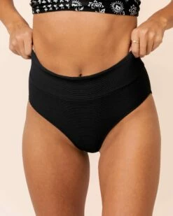 Textured Black Mid Rise Bottom