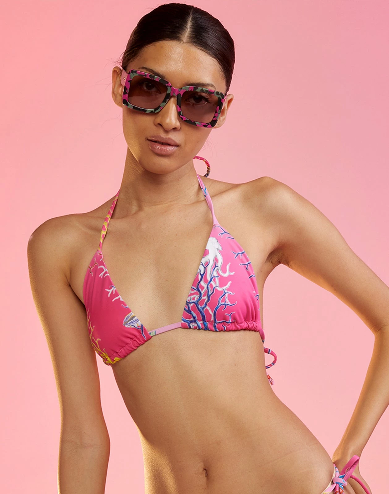 CYNTHIA ROWLEY Coral String Bikini Top